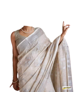Pure silk linen embroidery saree