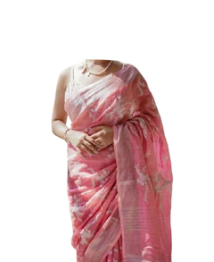 Pure silk linen embroidery saree
