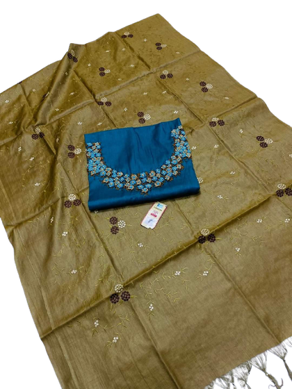 Tussar silk handwork embroidery suit