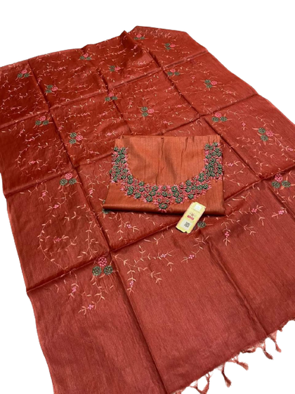 Tussar silk handwork embroidery suit