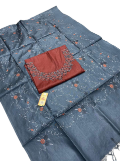 Tussar silk handwork embroidery suit