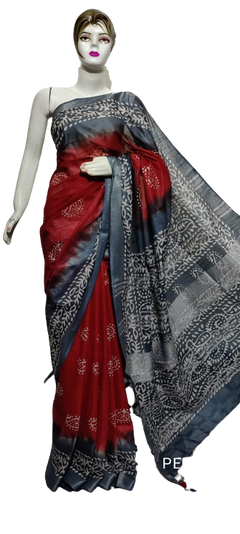 Cotton linen batik print saree