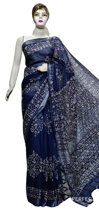 Cotton linen batik print saree
