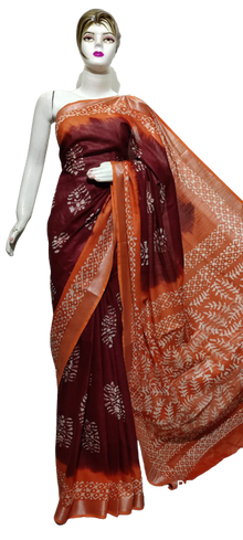 Cotton linen batik print saree