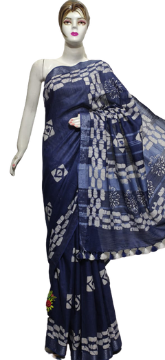 Cotton linen batik print saree