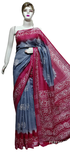 Cotton linen batik print saree