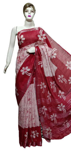 Cotton linen batik print saree