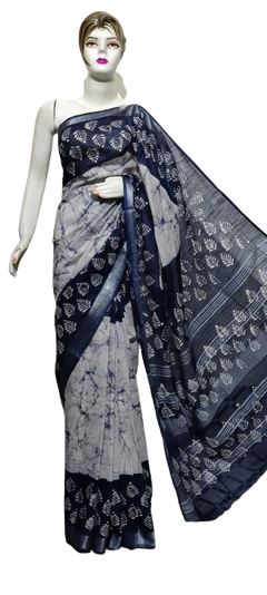 Cotton linen batik print saree