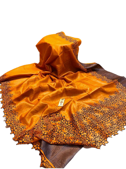 Tussar silk hand embroidery saree