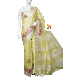 Pure Linen Tissue Saree With Embroidery