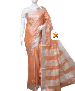 Purw Linen Tissue Saree With Embroidery