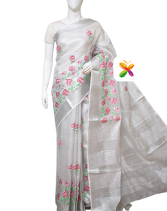 Pure Linen Tissue Saree With Embroidery