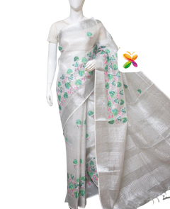 Pure Linen Tissue Saree With Embroidery
