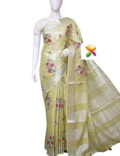 Pure Linen Tissue Saree With Embroidery