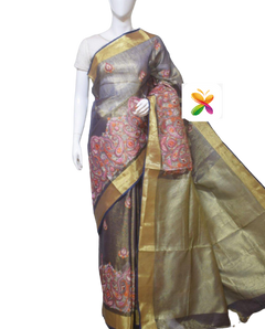 Pure Linen Tissue Saree Witj Embroidery