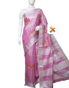 Pure Linen Tissue Sarew With Embroidery