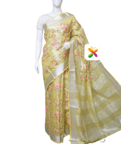 Pure Linen Tissue Saree With Embroidery