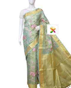 Pure Linen Tissue Saree With Embroidery