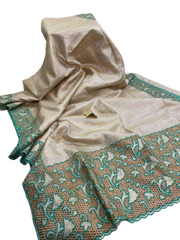 Pure tussar cutwork design embroidery silk saree SILK ZONE
