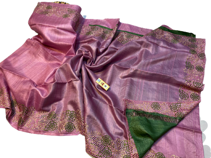 Pure tussar cutwork design embroidery silk saree