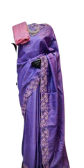 Pure tussar cutwork design embroidery silk saree SILK ZONE