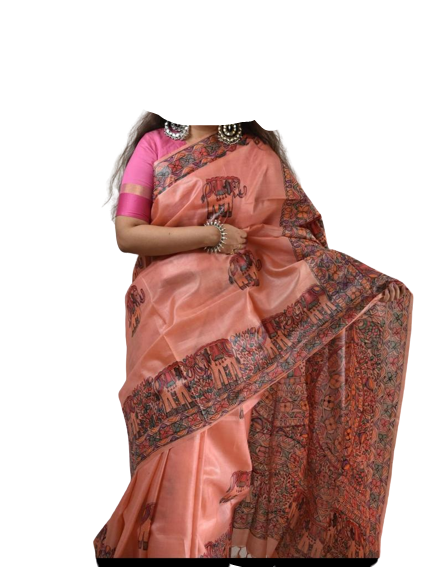 Tussar Desi Hand Madhubani Painting Saree