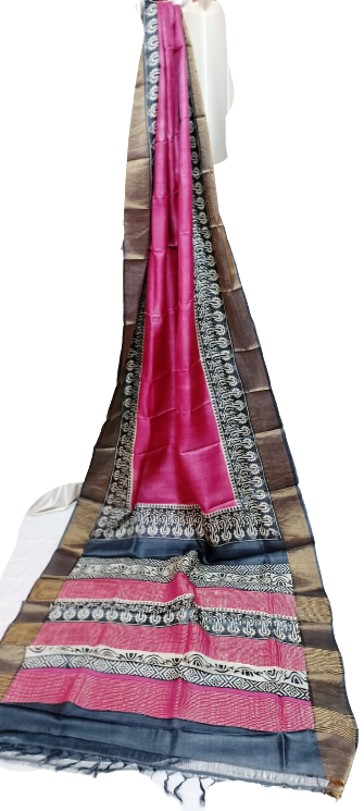 Tussar handblock print saree