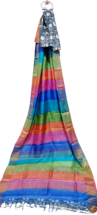 Tussar silk handblock print saree