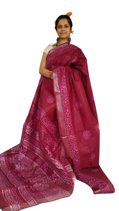 Khadi Linen batik print saree