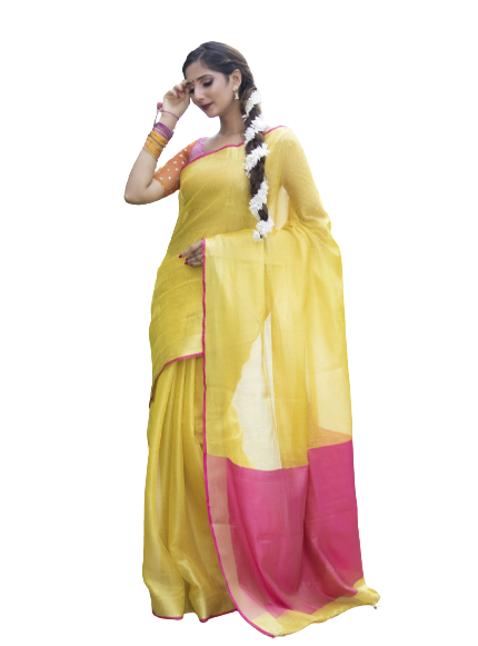 Tissue linen saree with contrast blouse INDIA SILK P.W.C.S. LTD